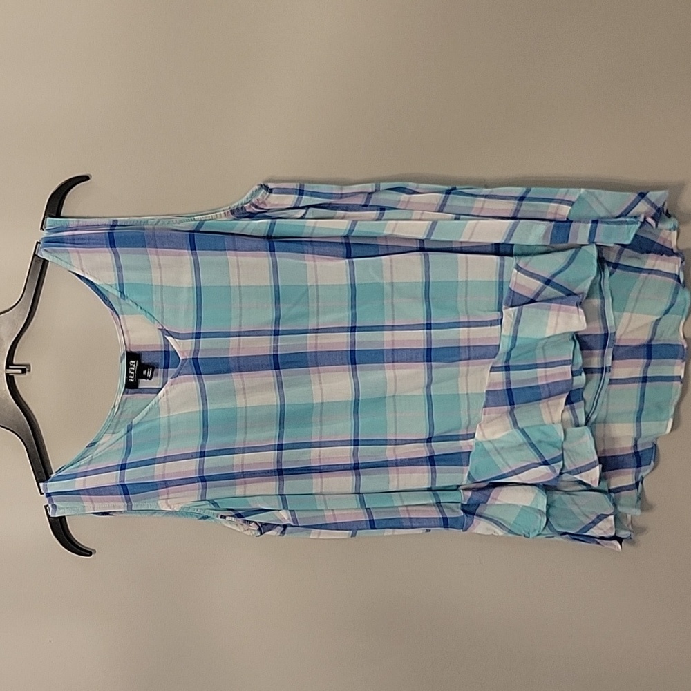 a.n.a. size XL sleeveless blue, purple and white plaid blouse